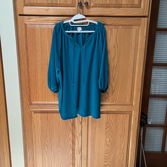 croft & barrow Tops - Croft & Barrow Teal Blouse with Drawstring, NWT, Size 3X